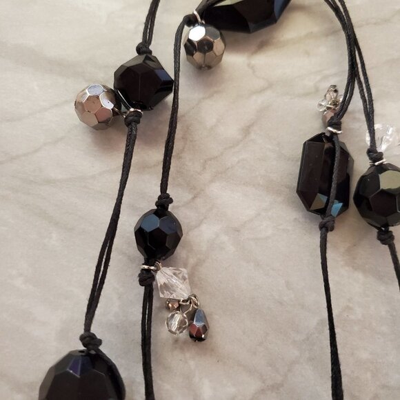 ✨ Chico's Black Silver Clear Beaded Cord Multi Strand Necklace ✨ - Picture 4 of 12